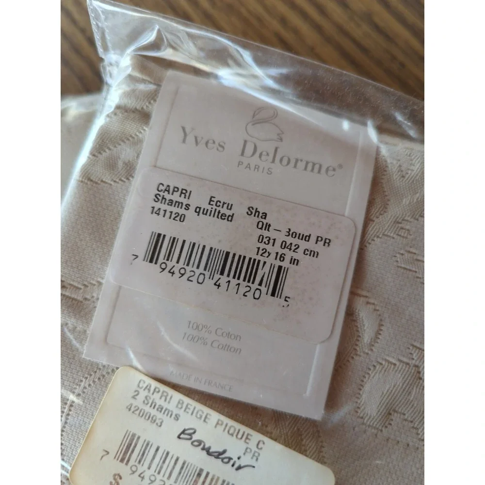 Pair New Vintage Yves Delorme Boudoir Quilted Ecru Pillow Sham 12 X 16‎ Cotton